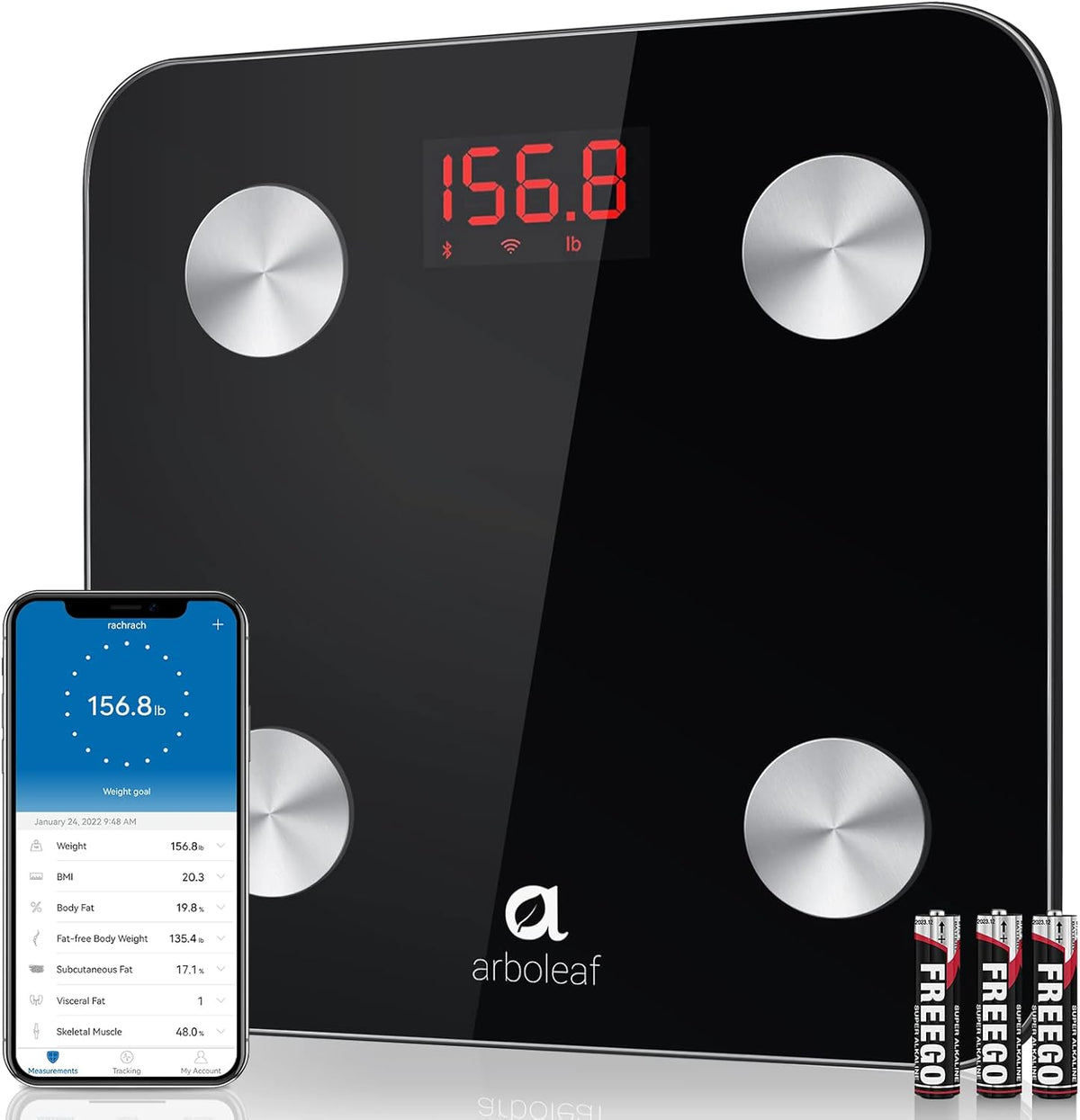 Arboleaf Wi-Fi and Bluetooth Smart Scale CS20M Black